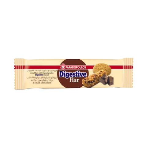 Papadopoulos Digestive Bar W/Choco Chip & Milk Chocolate 28Gm