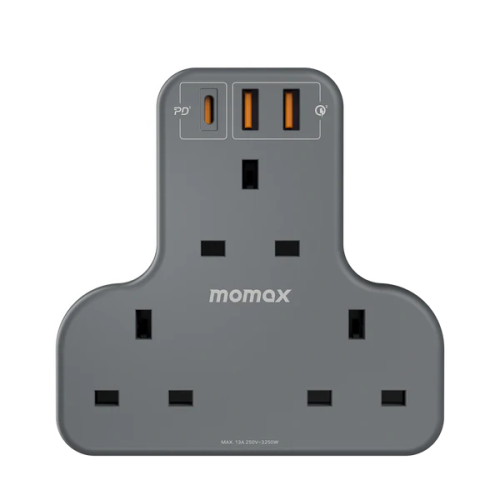 Momax 3-Outlet T-Shaped Extension Socket With Usb-(Us6Ukw)-Black