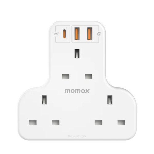 Momax 3-Outlet T-Shaped Extension Socket With Usb-(Us6Ukw)-White